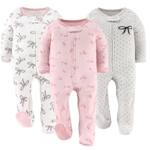 The Peanutshell Baby Sleep n Play Footed Pajamas for Baby Girls, Pink Balletcore, 3 Pack, Newborn