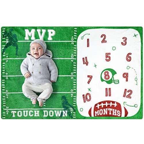 Baby Monthly Milestone Blanket Football Sports Blankets for Toddler Photography Background Prop Soft Plush Fleece