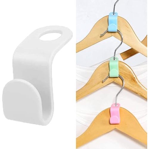60 Pcs Clothes Hanger Connector Hooks, Plastic Hooks Cascading Hanger Hooks Hanger Extender Clips for Heavy Duty Hangers Space Saving and Clothes Closet Wardrobe Organizer - White