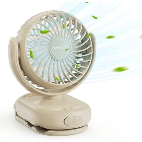 Momcozy Portable Fan with Clip | 4-Speed Mini-Fan for Carrier | Personal Fans Ultra Lighter 0.26lb | Gaps ≤4.5mm | Handheld Cooling | Rechargeable Rotate for Diaper Backpack/Stroller/Carrier/Chair