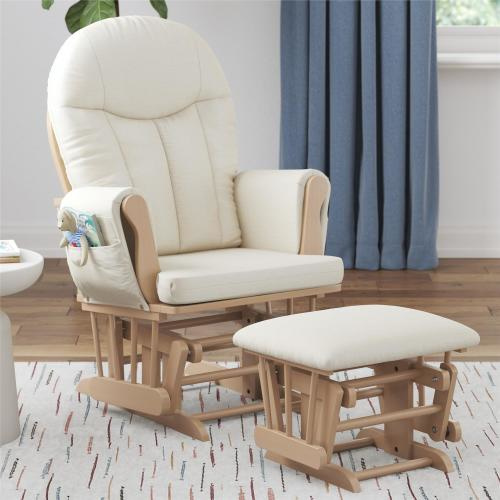 Baby Relax Huntington Nursery Glider & Ottoman, Natural Wood with Ivory Microfiber Cushions