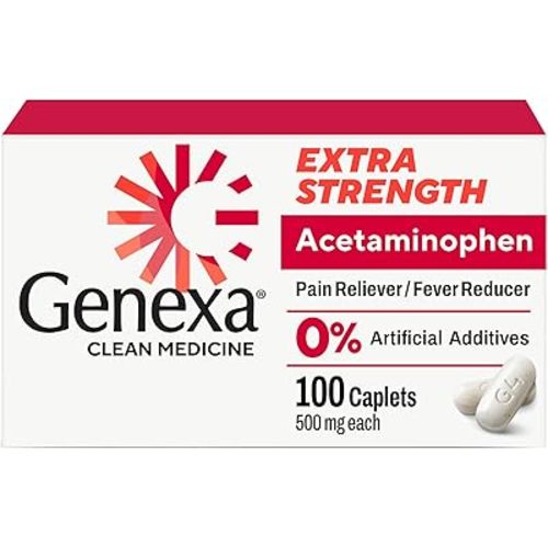 Genexa Acetaminophen 500mg Extra Strength Made Clean, 100 Tablets