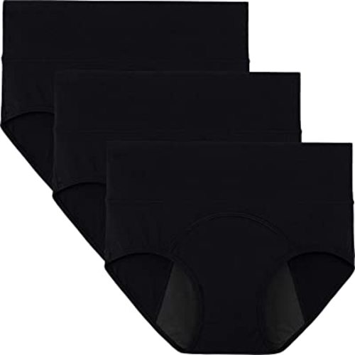Womens High Waisted Period Underwear Menstrual Leakproof Cotton Panties 3 Pack