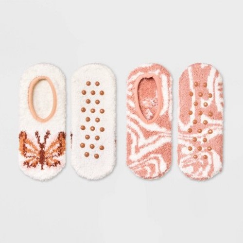 Women's Butterfly 2pk Cozy Liner Socks - Ivory/Coral 4-10