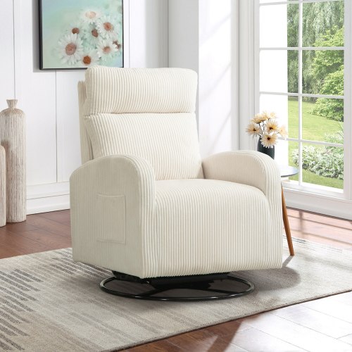 Dinosisco Swivel Glider Rocker for Nursery, Corduroy High Back Rocking Chair in Beige