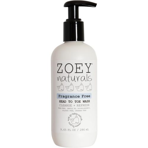Zoey Naturals Fragrance-Free Head to Toe Baby & Toddler Wash – Tear-Free Body Wash and Shampoo with Gentle pH for Sensitive Skin – 9.65 oz