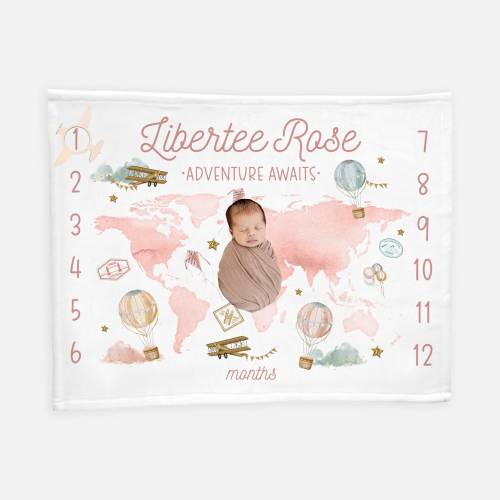Girl World Map Baby Milestone Blanket, Adventure Awaits Blanket, Monthly Baby Blanket, World Milestone Blanket, Adventure Baby T54