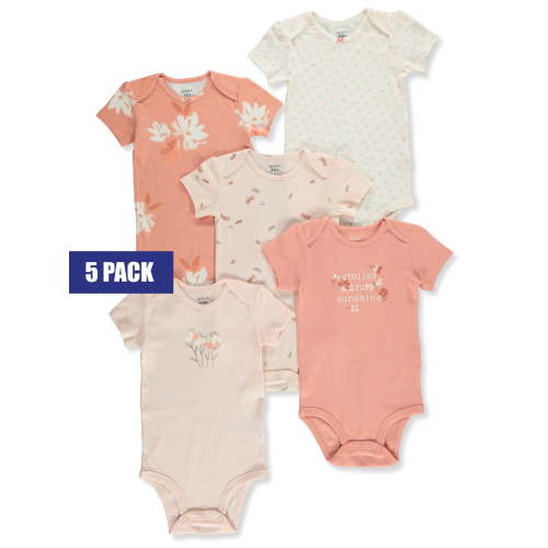 Baby Girl Carter's 5-Pack "Smiles & Sunshine" Short Sleeve Bodysuits Color: Pink Floral Size: 3 MONTHS