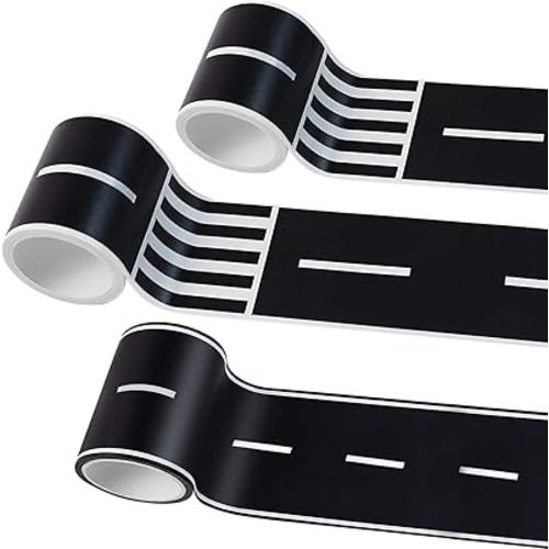 3 Rolls Roadway Tape, Race Cars Decorations for Kids Birthday Party, Race Track Tape Easy to Stick and Tear Without Leaving Any Traces, 2 Inch Wide 49 FT Long 2 Types of Road Tape