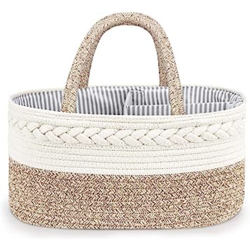 Maliton Baby Diaper Caddy Organizer, Stylish Cotton Rope Baby Basket Nursery Storage Organizer for Changing Table, Extra Large Diaper Caddy for Baby Stuff, Baby Registry Must Haves