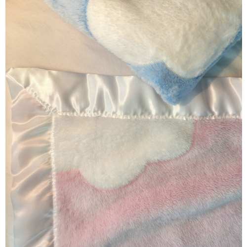 Velvety Cloud Blanket, Sky Nursery, Dreamy Soft minky fabric with satin edge or colored binding. Stroller blanket, 3D clouds, kids bedding