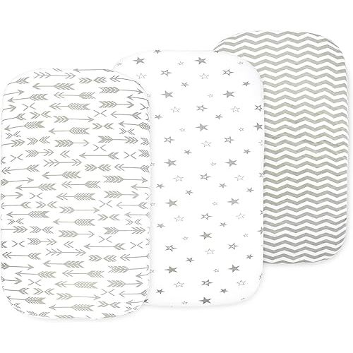 3 Pack Organic Bedside Bassinet Sheets Compatible with Mika Micky, Baby Delight, Dream On Me, AMKE and Other Bassinet Mattress Pads Size Between 17-21 in Width, 29-33 in Length, and 1.5-4 in Thick