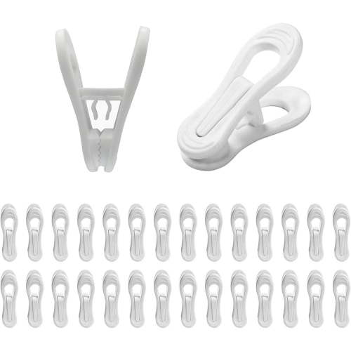 Hanger Clips for Hangers,30 Pcs Multi-Purpose Hanger Clips for Hangers White Finger Clips for Kids Hangers with Clips Plastic Clothes Hangers, Pants Hangers Clips