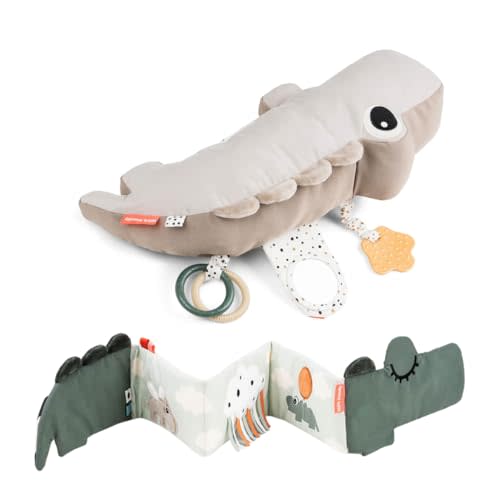 Done by Deer Croco Sand Tummy Time Activity Toy with Fold-Out Soft Book Croco Green