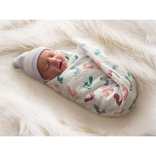 PILL THING Swaddle Baby Hospital Receiving Blanket 6 Pack for Boy Girl Newborn Babies - Breathable Cotton - Durable Hospital Quality - Generous Size (Baby Feet, 6 Pack)