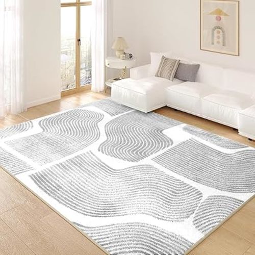 Ultra Soft Area Rug 6x9, Non Slip, Stain Resistant Living Room Rug, Washable Area Rugs for Living Room, Rugs for Bedroom, Modern Abstract Style (Gray, 6x9)