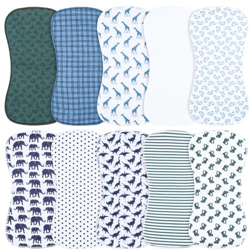 Benoxine 10-Pack Burp Cloths for Baby Boys and Girls - Organic Cotton Baby Burp Cloth,Baby Washcloths, Burp Rags, Large Neutral Burp Clothes for Newborn (Multicolor-f)