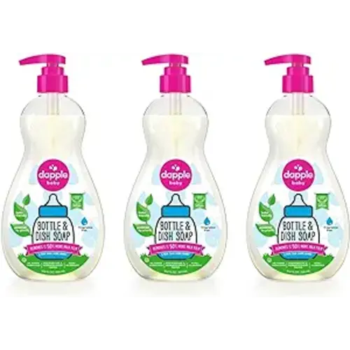 Dapple Baby, Bottle and Dish Soap Dish Liquid Plant Based Hypoallergenic 1 Pump Included, Packaging May Vary, Fragrance Free, 16.9 Fl Oz (Pack of 3)