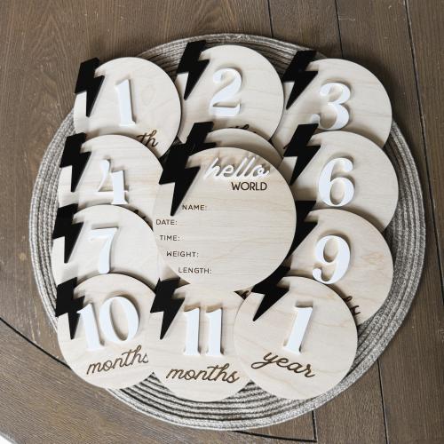 Personalized Lightning Bolt Baby Milestone Markers: Wood & Acrylic Photo Props