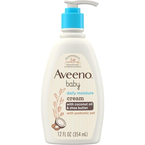 Aveeno Baby Daily Moisturizing Cream with Prebiotic Oat, Hypoallergenic Baby Lotion with Coconut Oil & Shea Butter Moisturizes Sensitive Skin for 24 Hours, Gentle Coconut Scent, 12 fl. oz