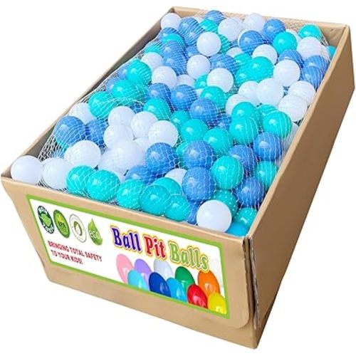 Kids Ball Pit Balls 500 Count, 2.2inch Children Crush Proproof Plastic Balls for Ball Pit with 3 Bright Colors, Safe and Non-Toxic, BPA Free, Baby Toddler Pit Balls with Storage Net Bag (Blue)