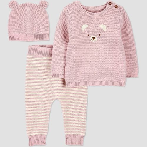 Carter's Just One You® Baby Girls' 3pc Bear Sweater Top & Pants Set - Purple