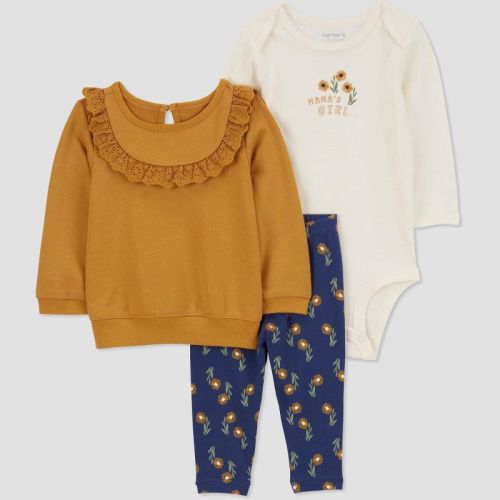 Carter's Just One You®️ Baby Girls' 'mama's Girl' 3pc Top & Bottom Set - Yellow Newborn