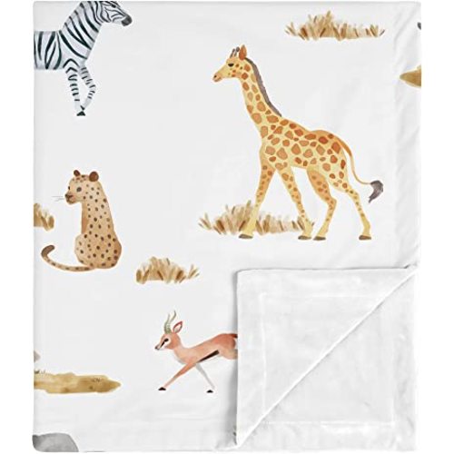 Sweet Jojo Designs Jungle Animals Blanket Receiving Security Swaddle Newborn Toddler Nursery Soft Minky Hunter Green Yellow Grey Black White Wildlife Safari Animal Elephant Giraffe Lion Monkey Leopard