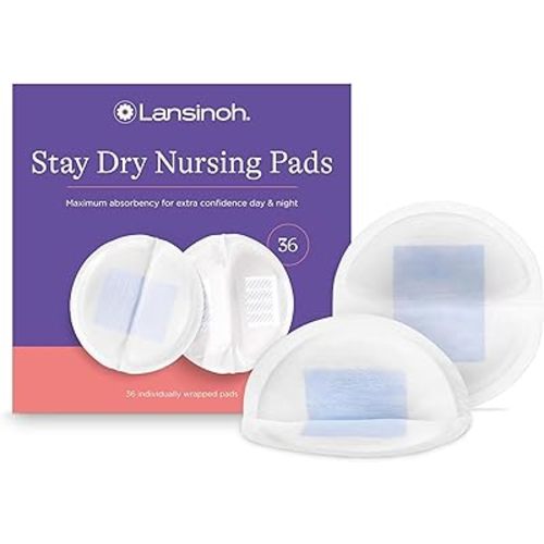Lansinoh Stay Dry Disposable Nursing Pads, Soft and Super Absorbent Breast Pads, Breastfeeding Essentials for Moms, 36 Count