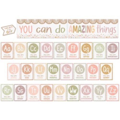 Terrazzo Tones Alphabet Card Affirmations Bulletin Board Set