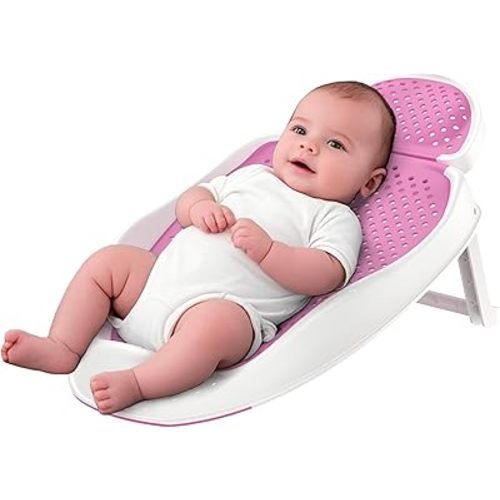 Baby Bathtub Support for Babies 0-6 Months, Foldable Portable Infant Bathtub, Ergonomic Mesh Baby Bath Tub, Pink