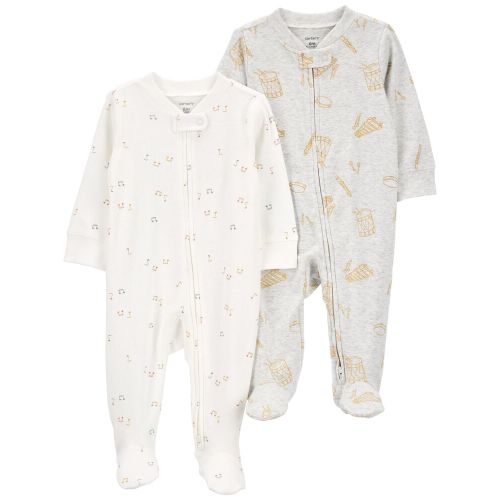 Baby 2-Pack 2-Way Zip Cotton Blend Sleep & Plays - 3M - White/Grey
