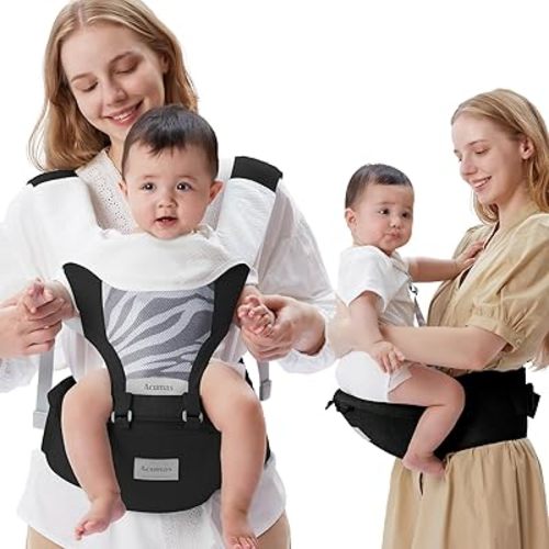 Baby Carrier Newborn to Toddler with Hip Seat, Multifunction Baby Hip Carrier, 4-in-1 Ergonomic Infant Carrier (Ergonomic M Position) Adjustable & Removable Baby Holder Carrier for 0-36 Months (Black)