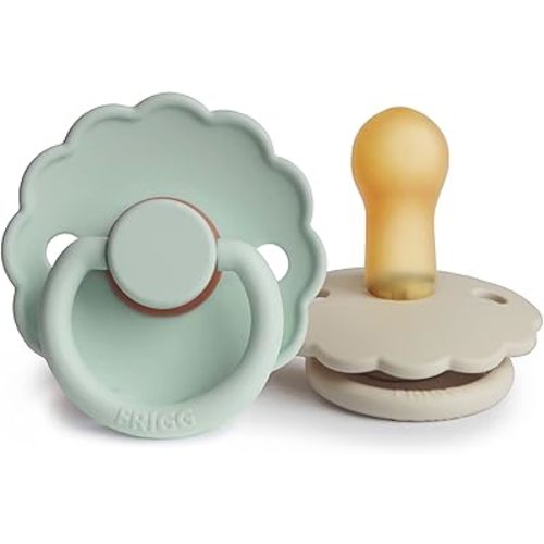 FRIGG Daisy Natural Rubber Baby Pacifier | Made in Denmark | BPA-Free (Seafoam/Cream, 6-18 Months) 2-Pack
