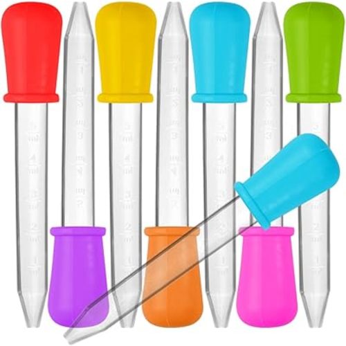 8 Pcs Liquid Droppers, SENHAI Silicone and Plastic Pipettes Transfer Eyedropper with Bulb Tip for Candy Oil Kitchen Kids Gummy Making - 7 Colors