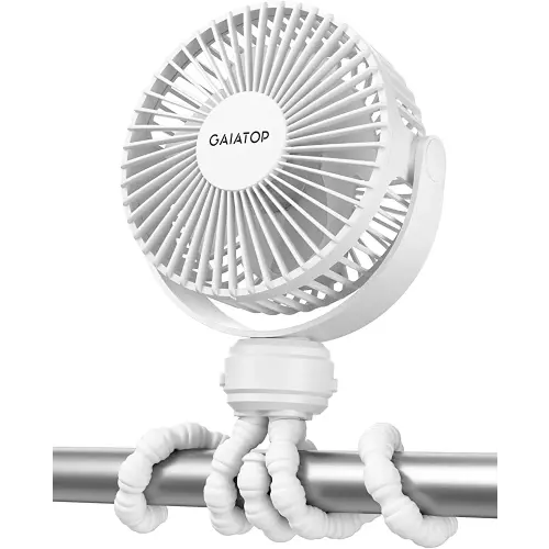 Gaiatop Mini Portable Stroller Fan, Battery Operated Small Clip on Fan, Detachable 3 Speed Rechargeable 360° Rotate Flexible Tripod Handheld Desk Cooling Fan for Car Seat Crib Treadmill Travel White