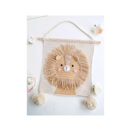 Lion crochet wall hanging for nursery room Cotton wall decor for bedroom Nursery safari animal wall decor for Kids room Jungle room decor