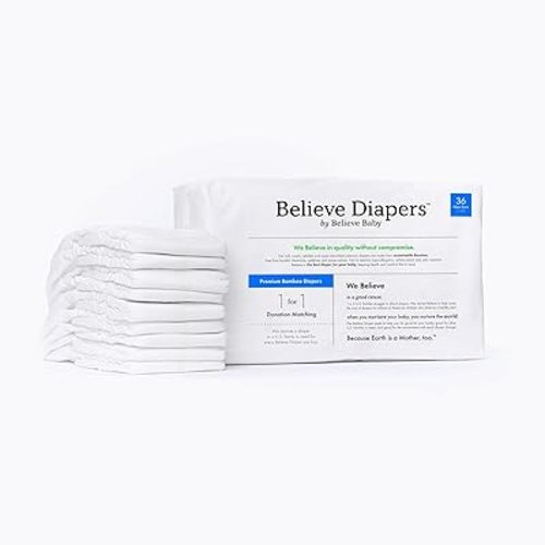 Believe Diapers Size 1 (8-14Lbs) Viscose Bamboo Diapers 60 Count – Natural Baby Diapers, Chemical Free Natural Diapers for Sensitive Skin, Super Absorbent Clean Diapers, Unscented Plain White Diapers
