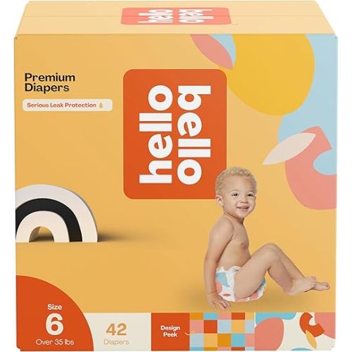 Hello Bello Premium Diapers Size 6, Honeysuckle Designs, 42ct Club Box - Hypoallergenic and Extra Absorbent