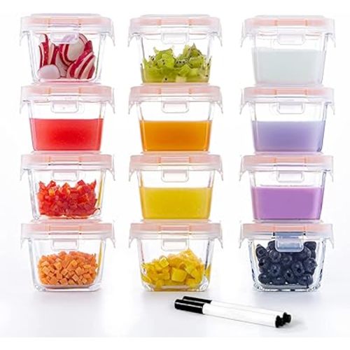 Luvan 12 Pack 6oz/170ml Baby Food Storage Containers, Glass Baby Food Jars with Leak-proof Lids, Freezer/Microwave/Dishwasher Safe, Great Storage for Portioning Homemade Baby Food