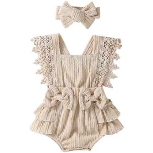 Douhoow Infant Baby Girl Plaid Romper Baby Short Sleeve Pleated Romper Bodysuit Summer Spring Outfits