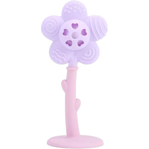 Lily The Flower | 2 in 1 Baby Teether Toy & Baby Rattle, Silicone Baby Teething Toy, Chew Toy for Infants | Baby Sensory Toy | Baby Toys for 0-6 Months (Purple)