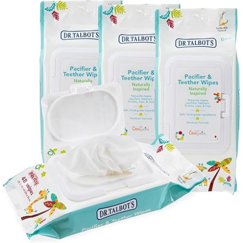 Dr. Talbot's Pacifier & Teether Wipes Naturally Inspired with Citroganix, Vanilla Milk (Pack of 4, 192 Count)
