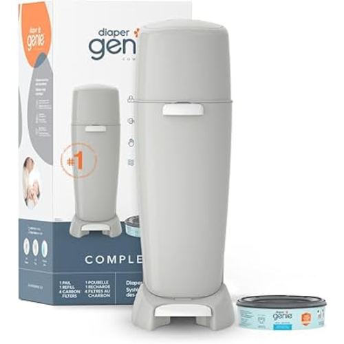 Diaper Genie Complete Diaper Pail System, Grey - AMAZON EXCLUSIVE - includes 4 Carbon Filters and 1 refill