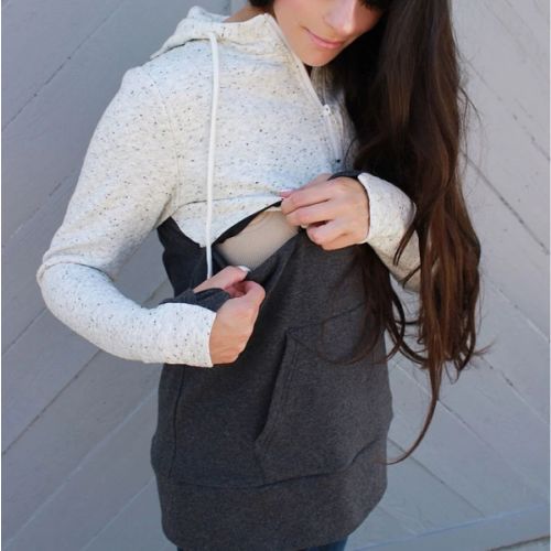Nursing Hoodie - Quarter Zip - Hidden Zipper - Oatmeal Waffle