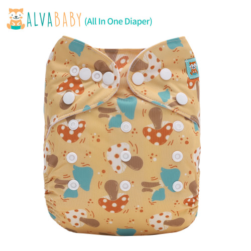 All In One Diaper with Pocket Sewn-in one 4-layer Bamboo blend insert-Mushroom(AO-EW26A)