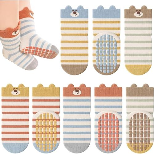 4 Pairs Unisex Baby Socks Non Slip Grip Socks for Girls Boys Children Floor Socks Warm Cute Animal Cartoon Toddler Kids Anti-Slip Cotton Socks for 0-5 Years Old