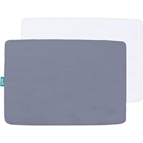 Pack and Play Sheets Fitted, 2 Pack Portable Mini Crib Sheets, Ultra Soft Microfiber Playard Sheets Compatible with Graco Pack n Play, White & Grey, Preshrunk