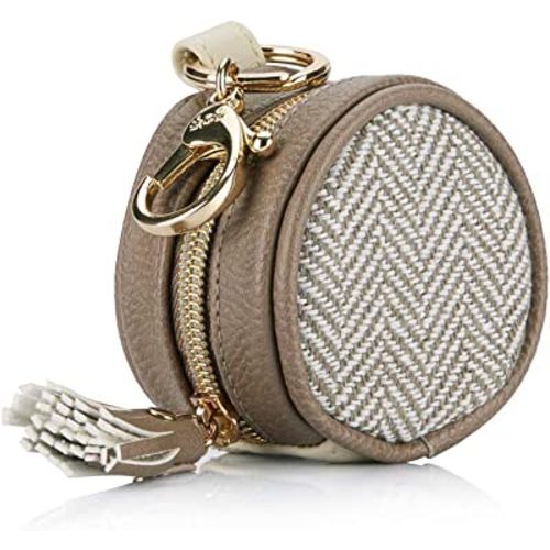 Itzy Ritzy Pacifier Case with Clip – Pacifier Charm Pod Includes Clasp To Easily Attach To a Diaper Bag or Purse; Measures 2.5” In Diameter and Holds 2 Pacifiers, Vanilla Latte