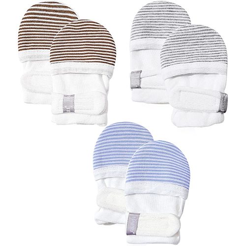 HAPIU Baby No Scratch Mittens Stay On, 100% Cotton Breathable, Adjustable Infant Gloves for Boys Girls, Newborn - 12 M